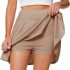 Women's Casual Basic Versatile Flared Pleated Mini Skater Skirt with Shorts