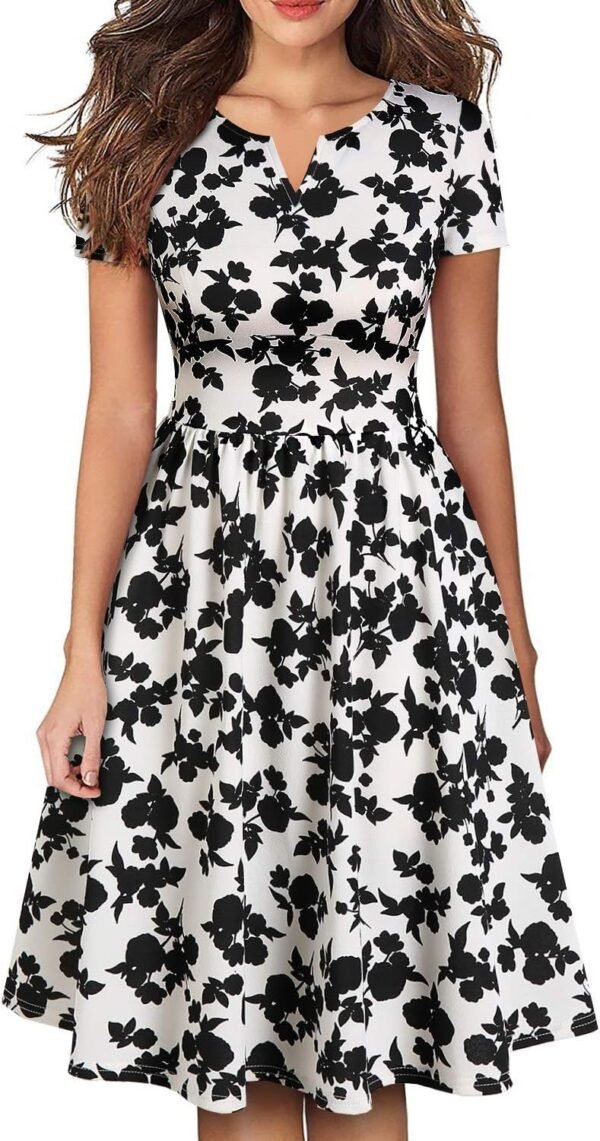 Women's Vintage Pleated Flared Swing A-Line Casual Party Work Dresses