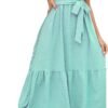 Women's Wrap V Neck Wedding Guest Dress Flutter Sleeve Swiss Dot A-Line Midi Summer Beach Dress