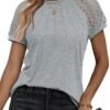 Womens Tshirts Trendy Fashion Tops Lace Short Sleeve Business Tee Shirts Casual Knitted Blouses Summer Outfits 2024