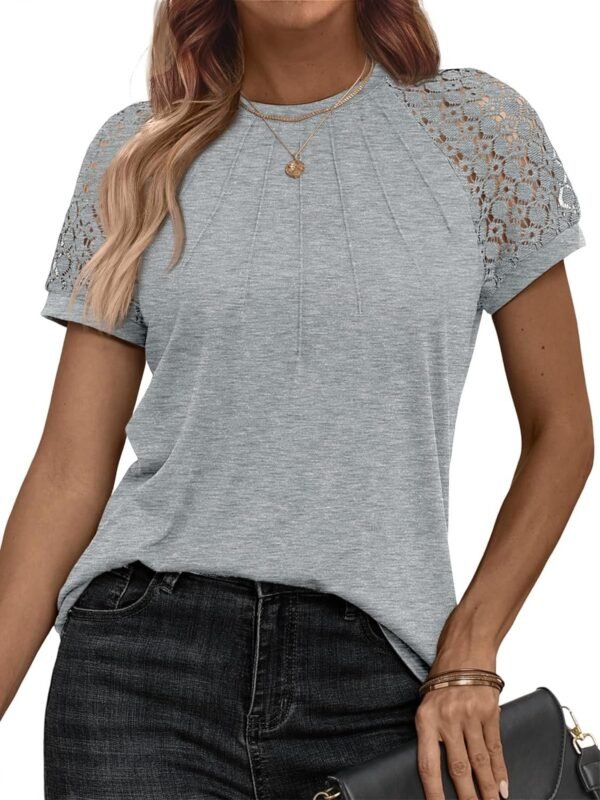 Womens Tshirts Trendy Fashion Tops Lace Short Sleeve Business Tee Shirts Casual Knitted Blouses Summer Outfits 2024