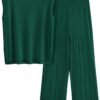 Womens Pullover Tops And Wide Leg Pants Casual Sweater Set