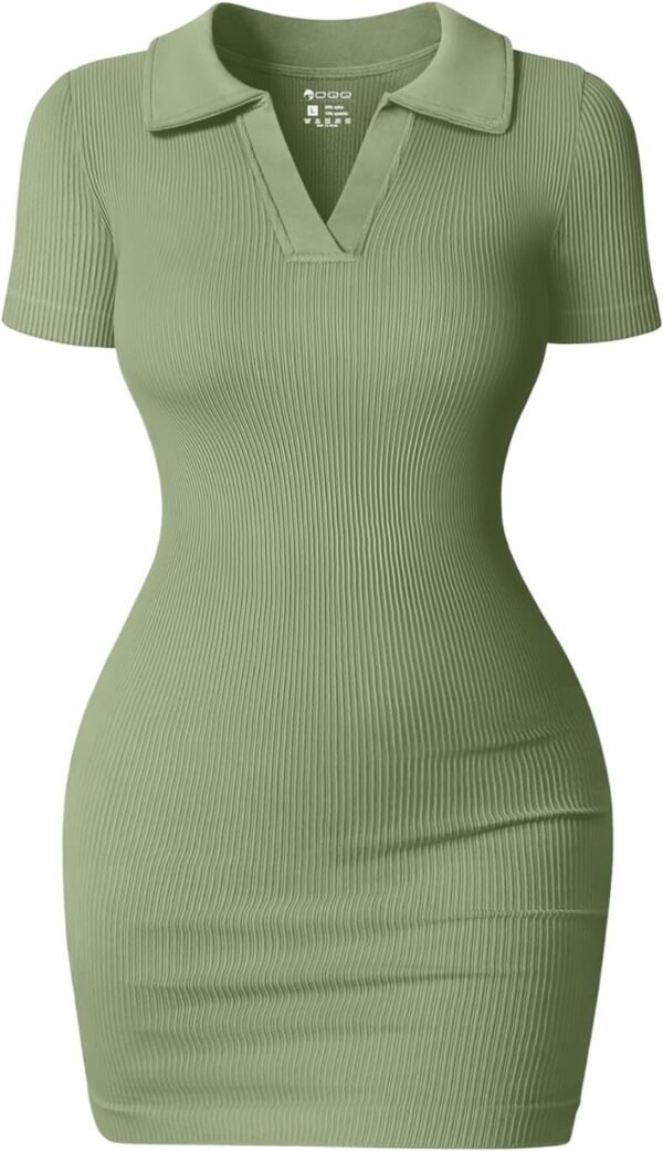 Women's Mini Dresses Sexy Ribbed Short Sleeve Tummy Control Bodycon Mini Dress