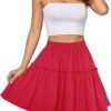 Women's Summer High Waist Floral Layered Ruffle Pleated Beach Mini Skirt