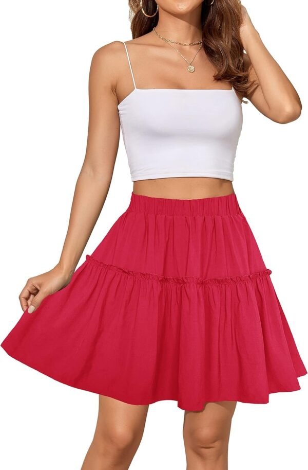 Women's Summer High Waist Floral Layered Ruffle Pleated Beach Mini Skirt