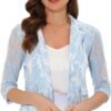 Women's Bussiness Casual Blazers Floral Lace 3/4 Sleeve Single Button Elegant Blazer Suits