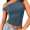 Womens Off The Shoulder Tops Sleeveless Shirts Going Out Crop Tank Tops Slim Fitted Y2K Summer Outfits 2024