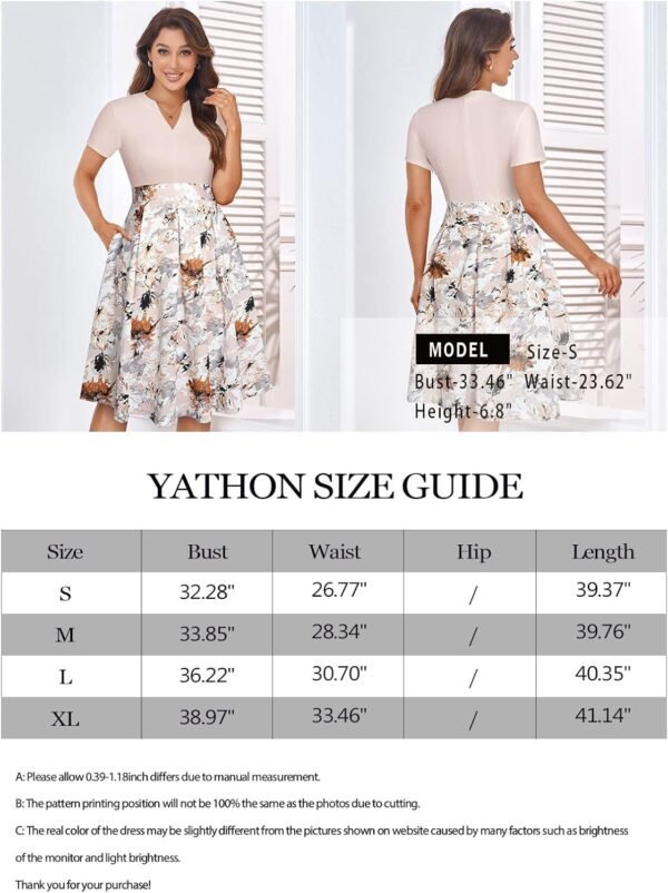 Womens Elegant Print Notched Neck Slant Pocket Pleated Hem Casual A-Line Dress