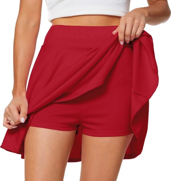 Women's Casual Basic Versatile Flared Pleated Mini Skater Skirt with Shorts