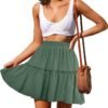 Women's Summer High Waist Floral Layered Ruffle Pleated Beach Mini Skirt