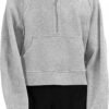 Womens Hooded Pullover Sweatshirts Half Zipper Crop Hoodie Fleece Lined Collar Zip Up Hoodies Cropped Long Sleeve Tops, 1 - Light Grey, Large