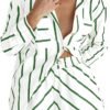 Women's Striped 2 Piece Outfits Casual Oversized Button Down Shirts and Short Lounge Pajamas Set