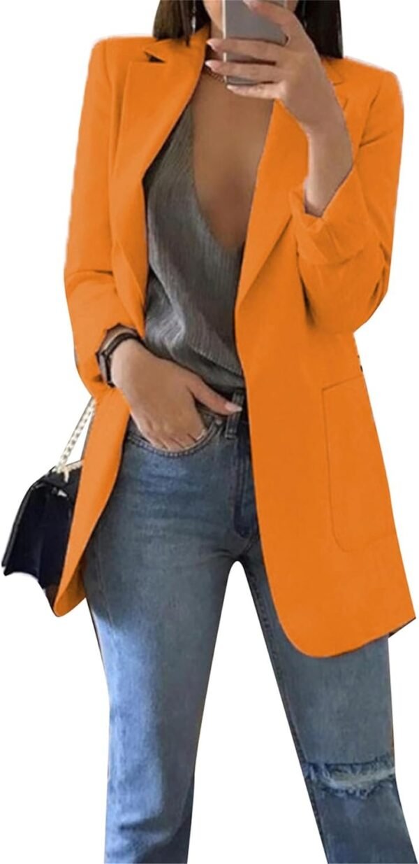 Women's Business Casual Outfits Open Front Long Sleeve Lapel Fashion Lightweight Solid Color Blazers with Pockets