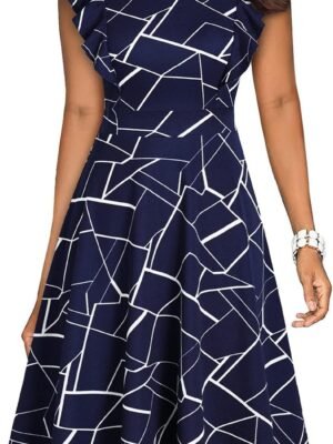 Women's Vintage Ruffle Floral Flared A Line Swing Casual Cocktail Party Dresses