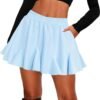 Women's Pleated Skater Skirt with Pockets High Waisted Ruffles Flared Mini Short Skirts