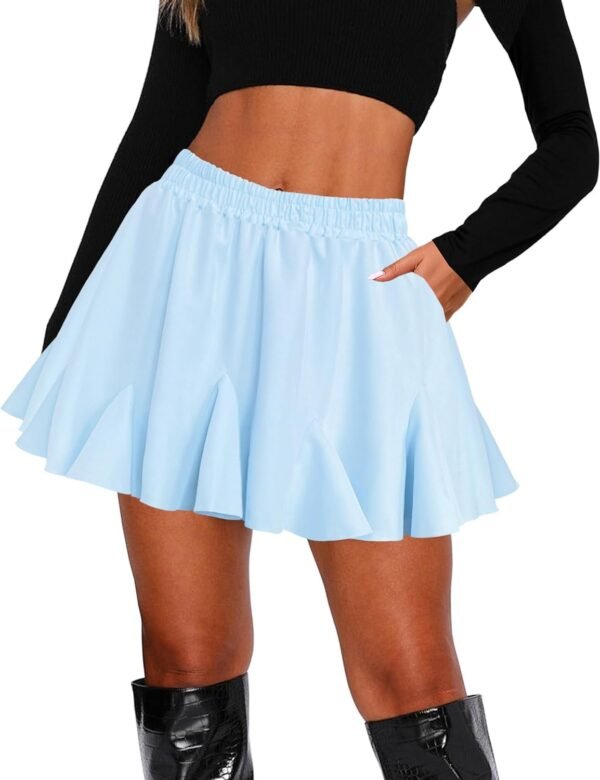 Women's Pleated Skater Skirt with Pockets High Waisted Ruffles Flared Mini Short Skirts