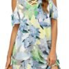 Women Summer Cold Shoulder Criss Cross Neckline Short Sleeve Casual Tunic Top Dress (S-3XL)