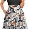 Womens Elegant Print Notched Neck Slant Pocket Pleated Hem Casual A-Line Dress