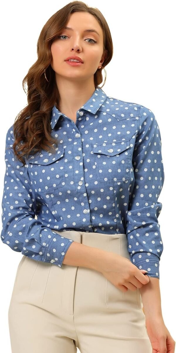 71eHw8T3hcL._AC_SL1500.jpg Women's Button Down Long Sleeve Point Collar Chambray Poplin Shirt