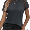Womens Tshirts Trendy Fashion Tops Lace Short Sleeve Business Tee Shirts Casual Knitted Blouses Summer Outfits 2024