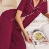 Women Pajamas Set Button Down Sleepwear Short Sleeve Nightwear with Long Pants Soft Pjs Set with Pockets S-XXL