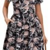 Women's Vintage Pleated Flared Swing A-Line Casual Party Work Dresses