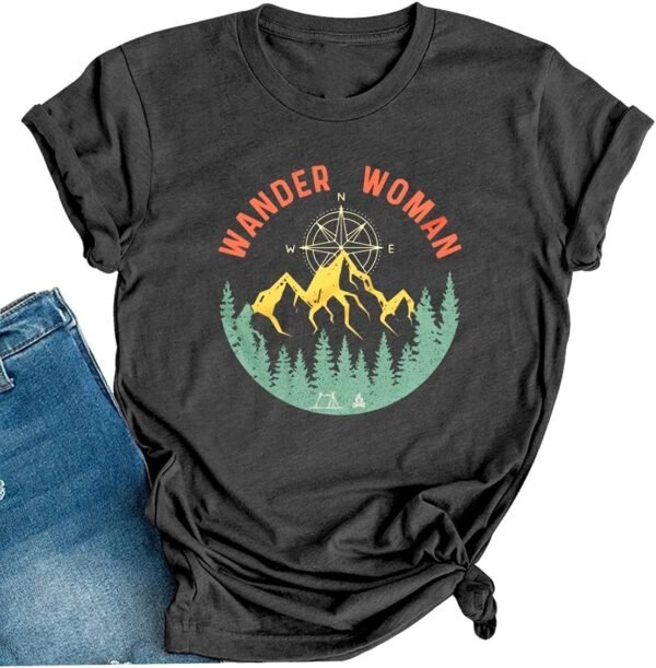 Women Mountain Camping T-Shirt Summer Camping Hiking Vacation Shirts Teen Girls Funny Forest Camper Tees Tops