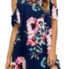Women Summer Cold Shoulder Criss Cross Neckline Short Sleeve Casual Tunic Top Dress (S-3XL)