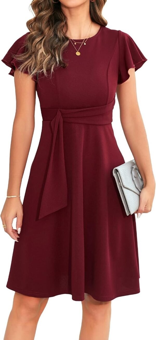 Womens 2024 Elegant Ruffle Sleeve Flared A Line Swing Casual Party Cocktail Dresses