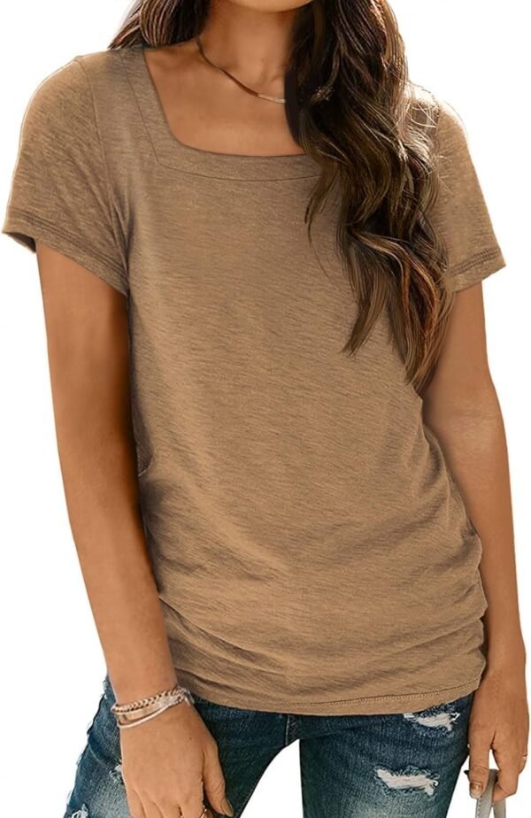 Womens Tops Casual Spring Summer Tshirts 2024 Short Sleeve Square Neck Basic Tee Outfits