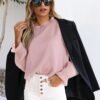 Womens Blouses Trendy Dressy Casual Tops Elegant Puff Long Sleeve Shirts Ruffle Mock Neck Plain Chiffon Outfits
