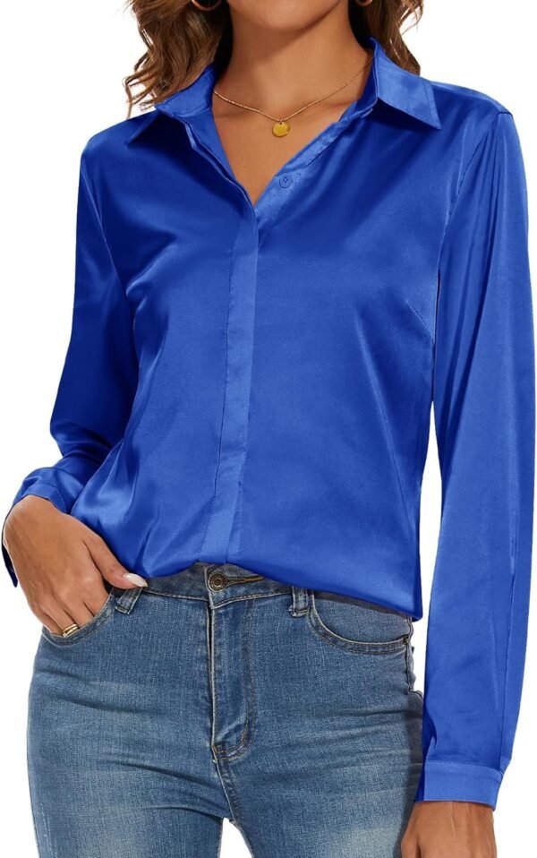 Women's Silk Blouse Long Sleeve Lady Shirt Casual Office Work Blouse Shirt Tops
