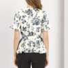 Women's Wrap Peplum Top Blouse Tie Waist Short Sleeve Ruffle Floral V Neck Belted Shirts