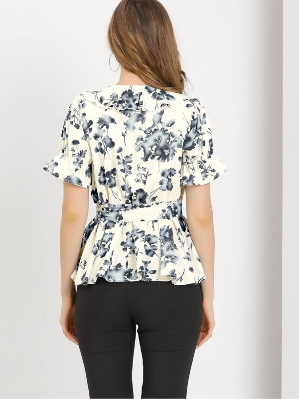 Women's Wrap Peplum Top Blouse Tie Waist Short Sleeve Ruffle Floral V Neck Belted Shirts