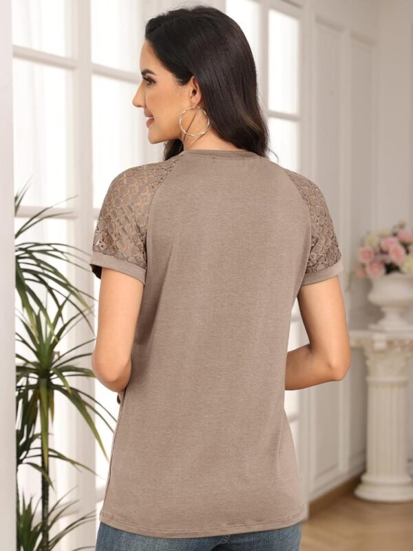 Womens Tshirts Trendy Fashion Tops Lace Short Sleeve Business Tee Shirts Casual Knitted Blouses Summer Outfits 2024