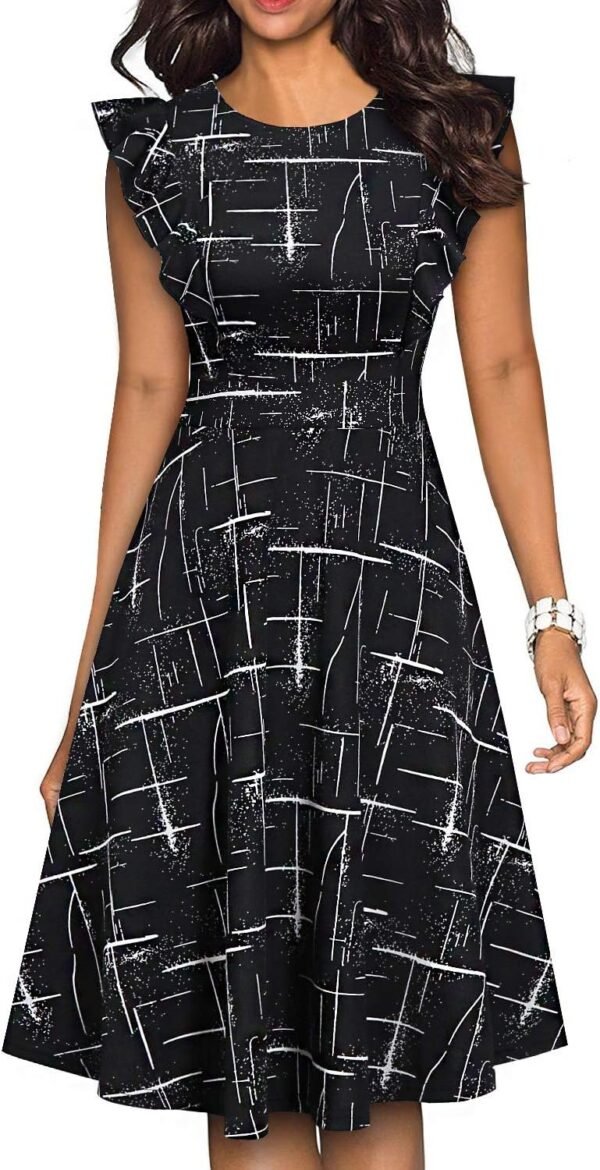 Women's Vintage Ruffle Floral Flared A Line Swing Casual Cocktail Party Dresses