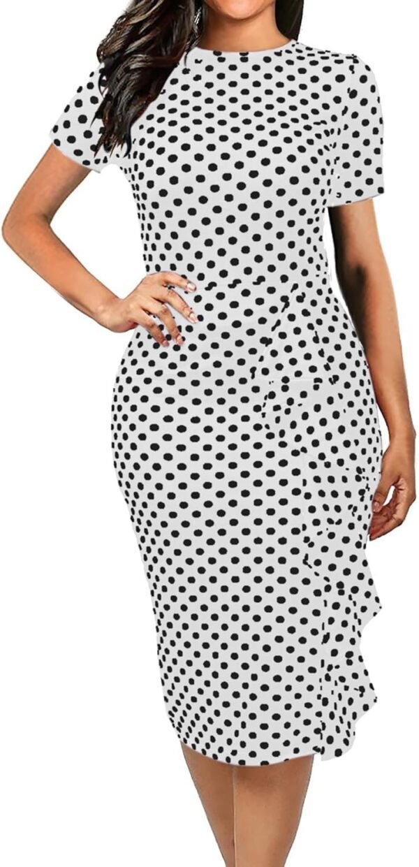 Women's Vintage Short Sleeve Polka Dot Falbala Fold Slim Fit Pencil Dress