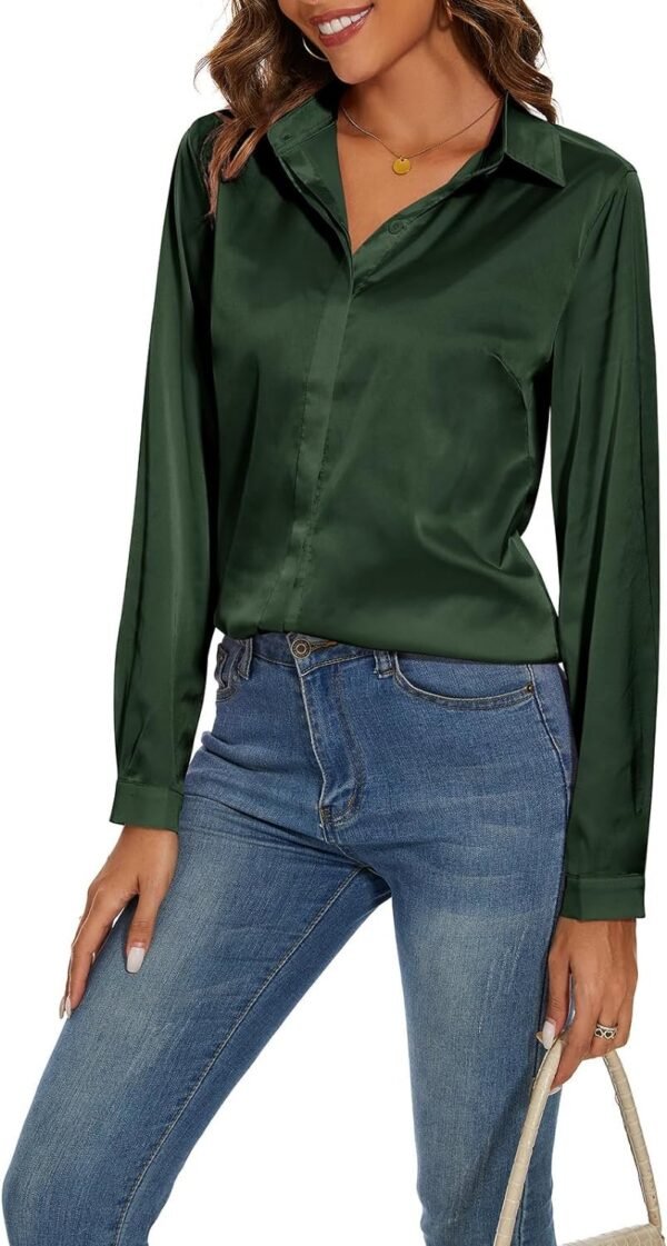 Women's Silk Blouse Long Sleeve Lady Shirt Casual Office Work Blouse Shirt Tops