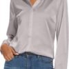 Women's Silk Blouse Long Sleeve Lady Shirt Casual Office Work Blouse Shirt Tops