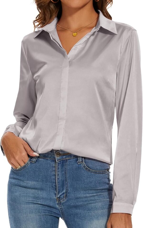 Women's Silk Blouse Long Sleeve Lady Shirt Casual Office Work Blouse Shirt Tops