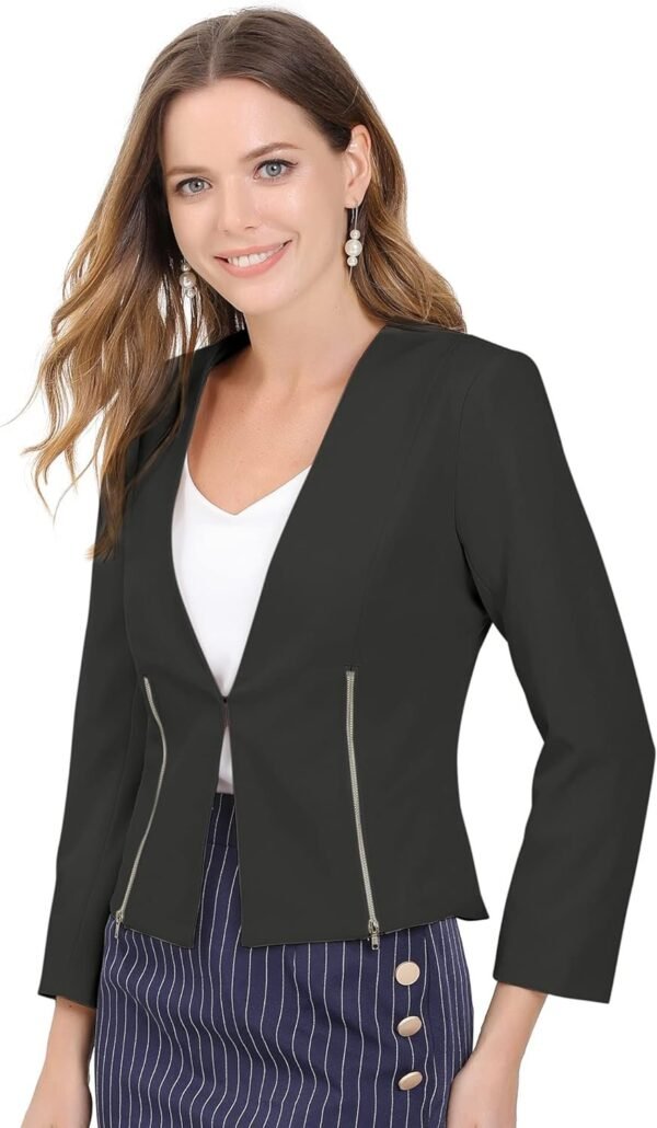 Women's Crop Collarless Blazers Suit Zip Decor Work Office Jackets Blazer