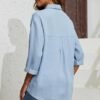 Women's Soft Tencel Denim Shirts Casual 3/4 Sleeve Button Down Blouses