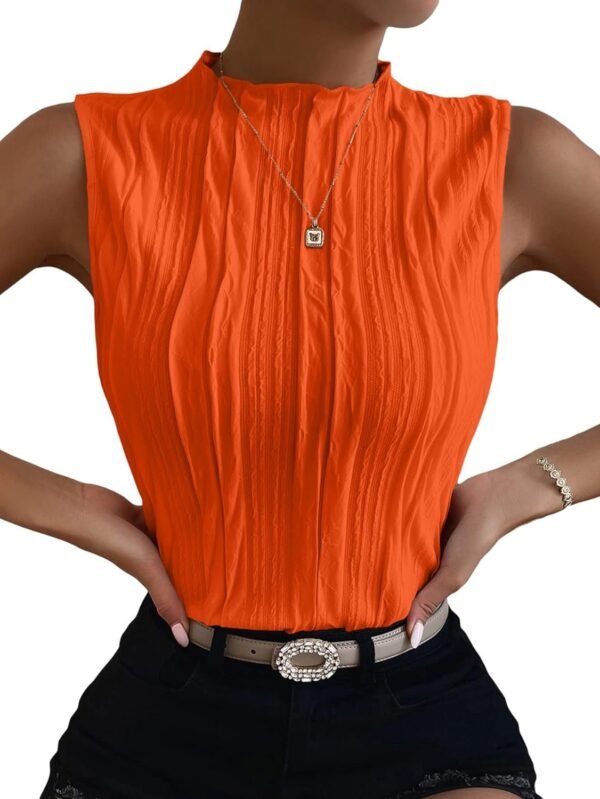 Women's Sleeveless Mock Neck Textured Tank Top
