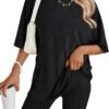 Women's Summer 2 Piece Outfits Lounge Sets Ribbed Knit Short Sleeve Loose Top and Bodycon Shorts Pajamas Set 2024