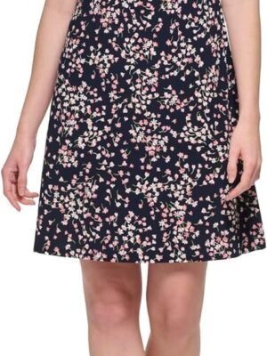 Women's Floral Jersey Short Puff Sleeve Dress