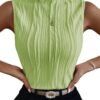 Women's Sleeveless Mock Neck Textured Tank Top