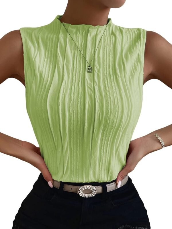 Women's Sleeveless Mock Neck Textured Tank Top
