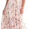 Women’s Floral Smocked Maxi Dress Boho Puff Sleeve Sweetheart A-Line Flowy Long Dresses Y2K Swing Beach Sundress