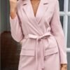 2023 Blazers for Women Business Casual Outfits Fashion Dressy Long Suit Jacket Office Belted Blazer Dress Work