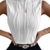 Women's Sleeveless Mock Neck Textured Tank Top